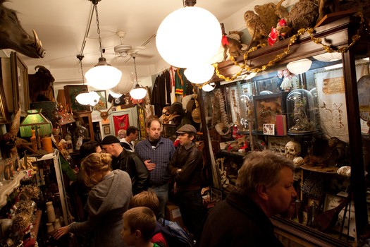 A busy evening at Obscura as last minute holiday shopper search for some odd stocking stuffers.
